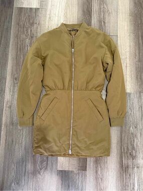 Zara Long Bomber Jacket in Olive Green